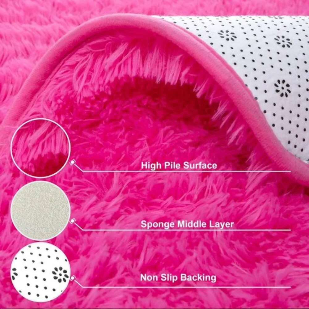 New 6x9 Hot Pink Plush Area Rug, Soft Shaggy Furry Carpet for Kids & Dorm Room